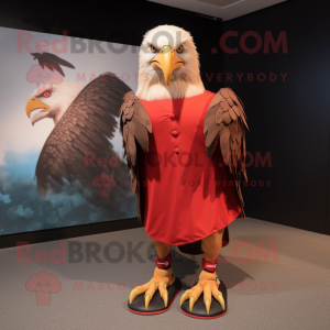 Red Bald Eagle mascot costume character dressed with a Wrap Skirt and Shoe laces