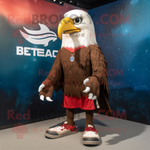 Red Bald Eagle mascot costume character dressed with a Wrap Skirt and Shoe laces