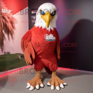 Red Bald Eagle mascot costume character dressed with a Wrap Skirt and Shoe laces