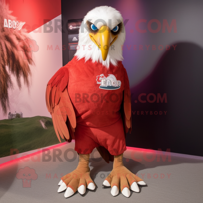 Red Bald Eagle mascot costume character dressed with a Wrap Skirt and Shoe laces Red Bald Eagle mascot costume character dressed with a Wrap Skirt and Shoe laces