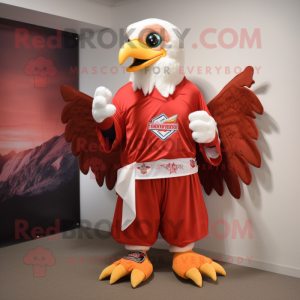 Red Bald Eagle mascot costume character dressed with a Wrap Skirt and Shoe laces