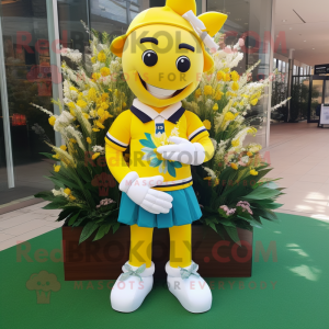 Lemon Yellow Bouquet Of Flowers mascot costume character dressed with a Rugby Shirt and Pocket squares