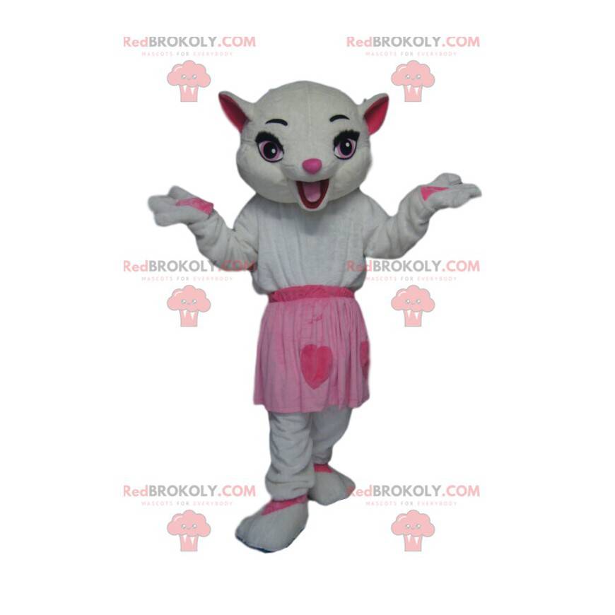 Mascot white cat with a pink skirt - Redbrokoly.com
