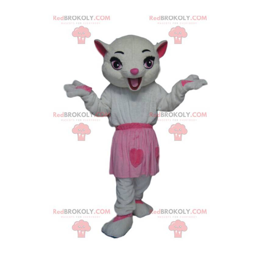 Mascotte de chatte blanche avec une jupe rose - Redbrokoly.com