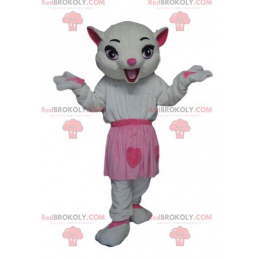 Mascotte de chatte blanche avec une jupe rose - Redbrokoly.com