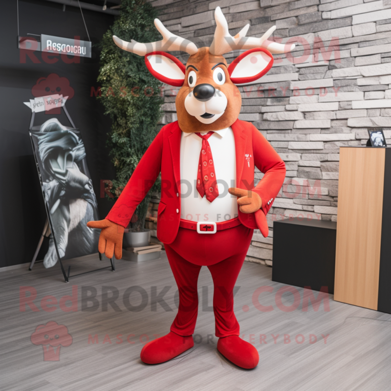 Red Reindeer mascot costume character dressed with a Blazer and Shoe clips