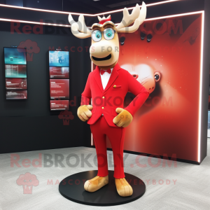 Red Reindeer mascot costume character dressed with a Blazer and Shoe clips