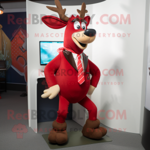 Red Reindeer mascot costume character dressed with a Blazer and Shoe clips