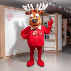 Red Reindeer mascot costume character dressed with a Blazer and Shoe clips