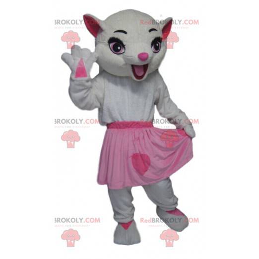 Mascotte de chatte blanche avec une jupe rose - Redbrokoly.com