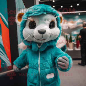 Turquoise Weasel mascot costume character dressed with a Parka and Hairpins