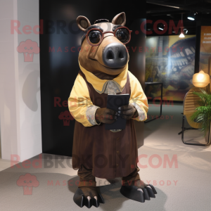 Rust Tapir mascot costume character dressed with a Circle Skirt and Eyeglasses
