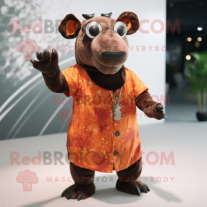 Rust Tapir mascot costume character dressed with a Circle Skirt and Eyeglasses