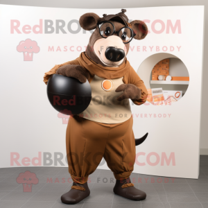 Rust Tapir mascot costume character dressed with a Circle Skirt and Eyeglasses