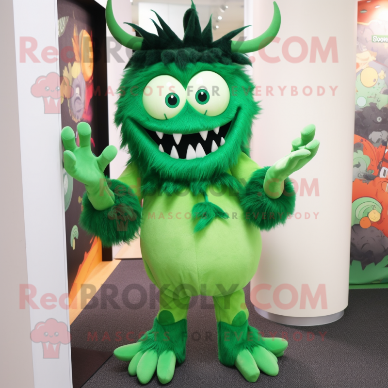 Forest Green Demon mascot costume character dressed with a Culottes and Hairpins Forest Green Demon mascot costume character dressed with a Culottes and Hairpins