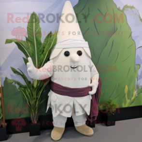 White Beet mascot costume character dressed with a Waistcoat and Shawls