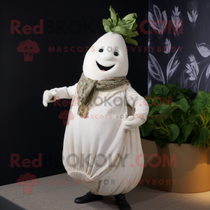 White Beet mascot costume character dressed with a Waistcoat and Shawls
