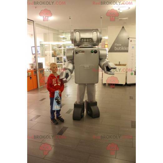 Very realistic metallic gray robot mascot - Redbrokoly.com