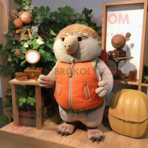 Peach Glyptodon mascot costume character dressed with a Cardigan and Clutch bags