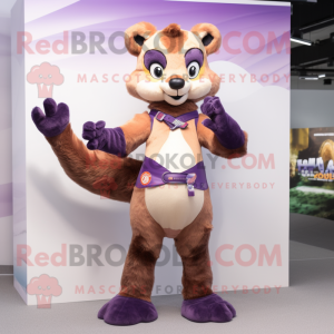 Purple Marten mascot costume character dressed with a Bikini and Belts