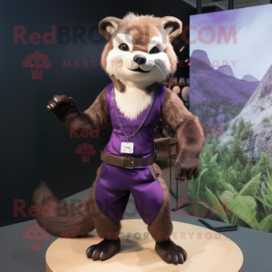 Purple Marten mascot costume character dressed with a Bikini and Belts