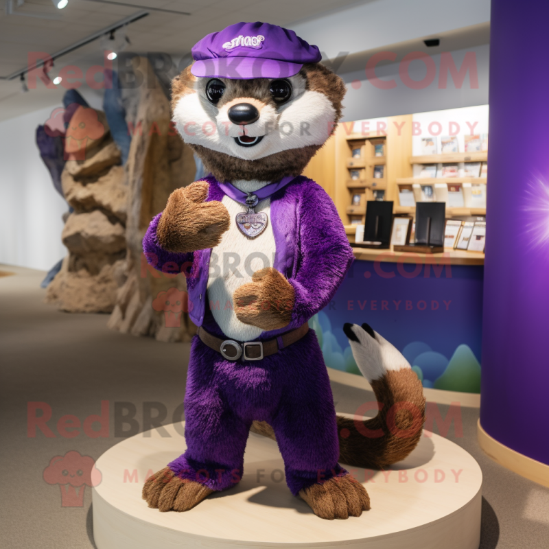 Purple Marten mascot costume character dressed with a Bikini and Belts Purple Marten mascot costume character dressed with a Bikini and Belts