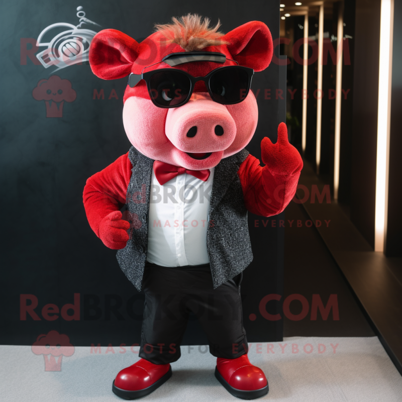 Red Sow mascot costume character dressed with a Suit Pants and Sunglasses Red Sow mascot costume character dressed with a Suit Pants and Sunglasses