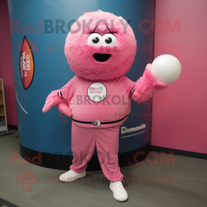 Pink Human Cannon Ball mascot costume character dressed with a Cardigan and Bracelet watches