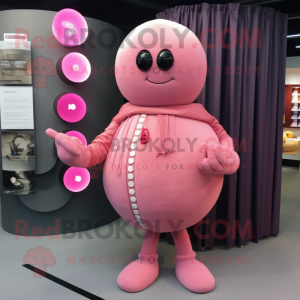 Pink Human Cannon Ball mascot costume character dressed with a Cardigan and Bracelet watches