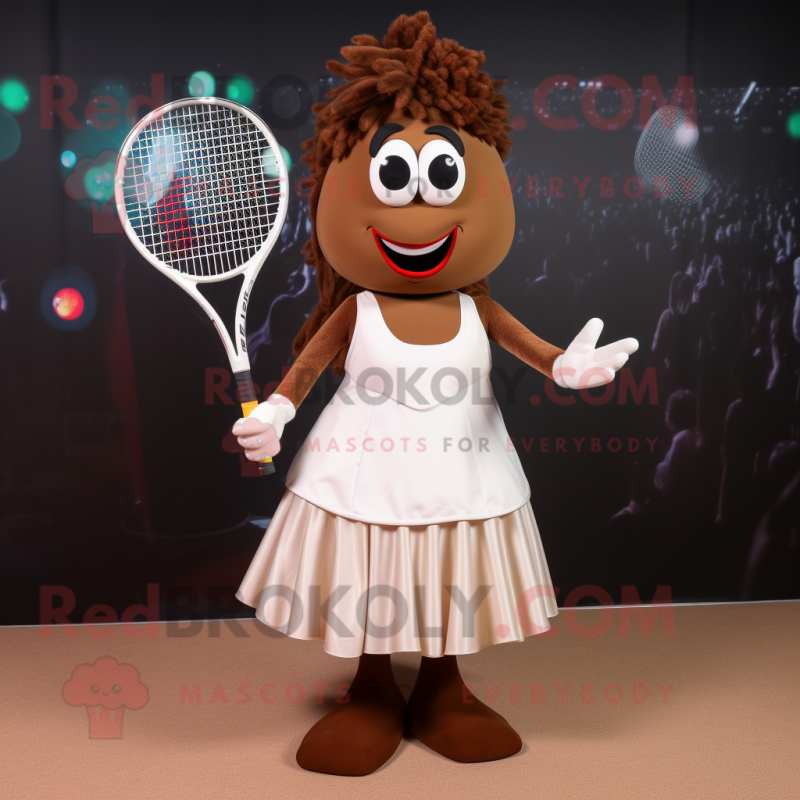 Brown Tennis Racket mascot costume character dressed with a Ball Gown and Hairpins