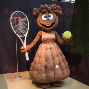 Brown Tennis Racket mascot costume character dressed with a Ball Gown and Hairpins