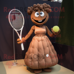 Brown Tennis Racket mascot costume character dressed with a Ball Gown and Hairpins