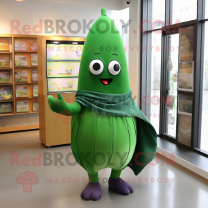 Forest Green Eggplant mascot costume character dressed with a Flare Jeans and Scarf clips