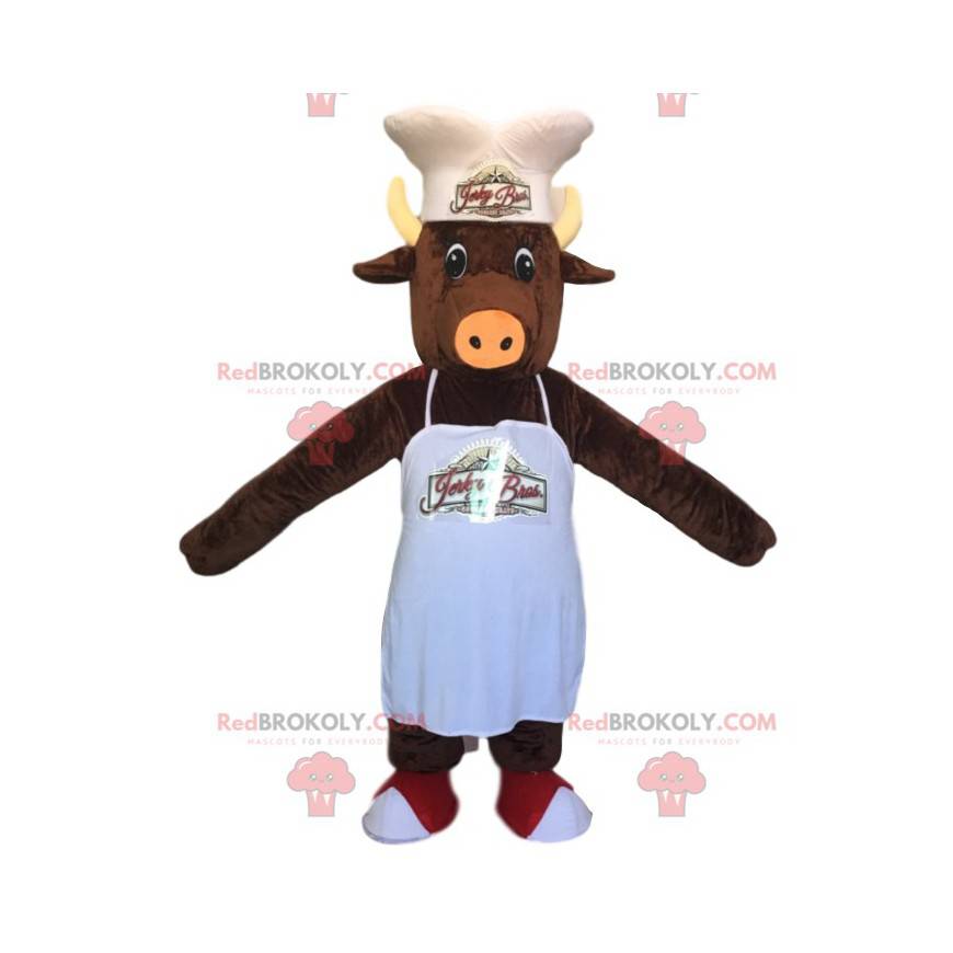 Brown boar mascot with a chef's hat and a white apron -