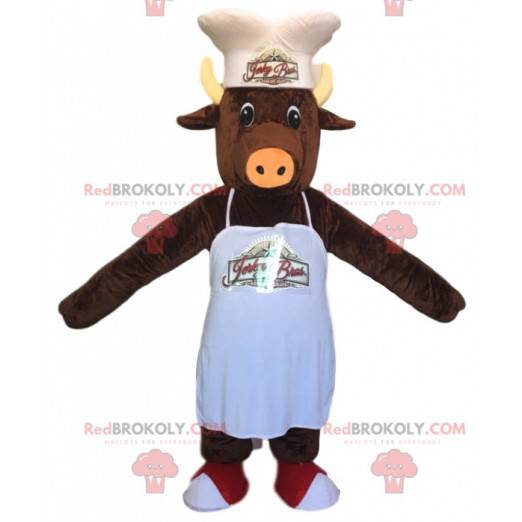 Brown boar mascot with a chef's hat and a white apron -