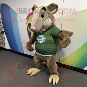 Olive Armadillo mascot costume character dressed with a Running Shorts and Tie pins