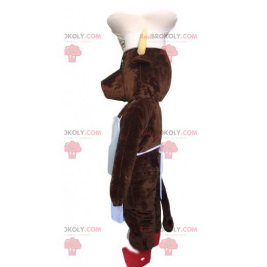 Brown boar mascot with a chef's hat and a white apron -