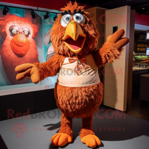 Brown Chicken Parmesan mascot costume character dressed with a Bodysuit and Suspenders