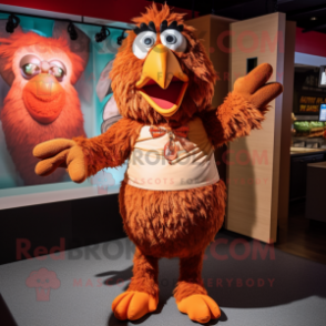 Brown Chicken Parmesan mascot costume character dressed with a Bodysuit and Suspenders