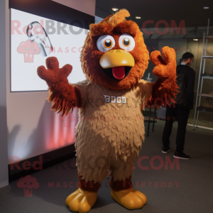 Brown Chicken Parmesan mascot costume character dressed with a Bodysuit and Suspenders