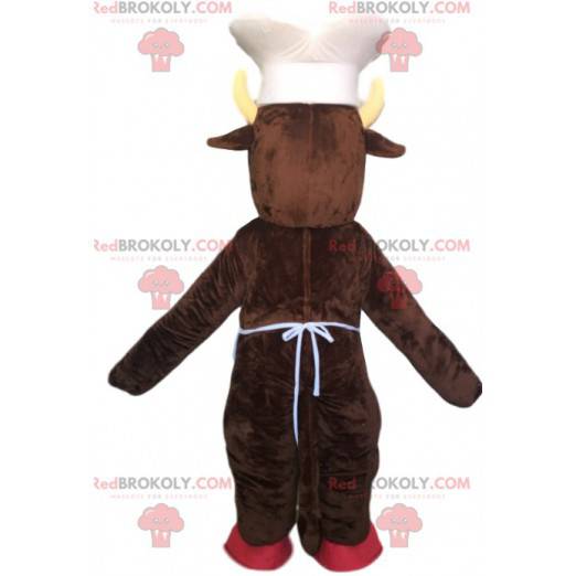 Brown boar mascot with a chef's hat and a white apron -