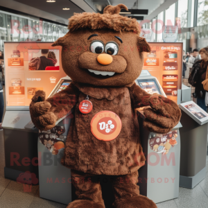 Brown Goulash mascot costume character dressed with a T-Shirt and Coin purses