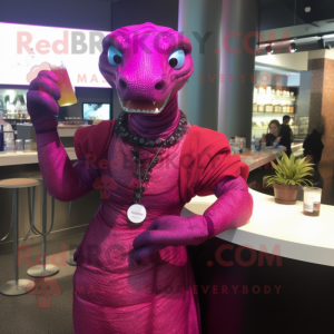 Magenta Titanoboa mascot costume character dressed with a Cocktail Dress and Bracelet watches