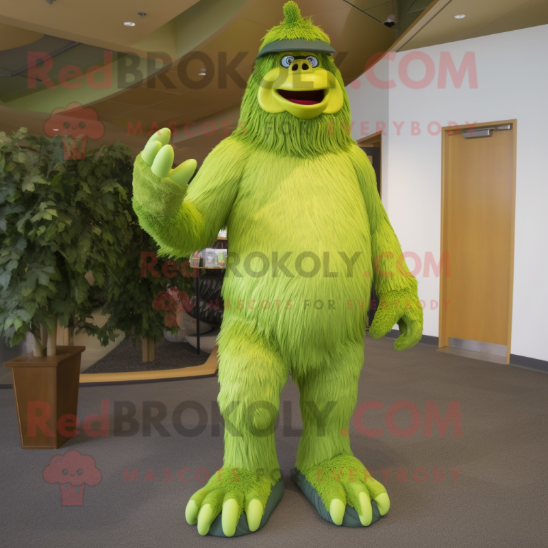 Lime Green Sasquatch mascot costume character dressed with a Bootcut Jeans and Foot pads Lime Green Sasquatch mascot costume character dressed with a Bootcut Jeans and Foot pads