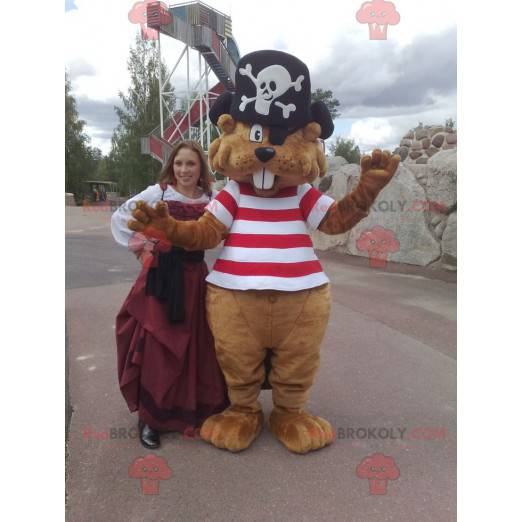 Mascotte de castor marron en tenue de pirate - Redbrokoly.com