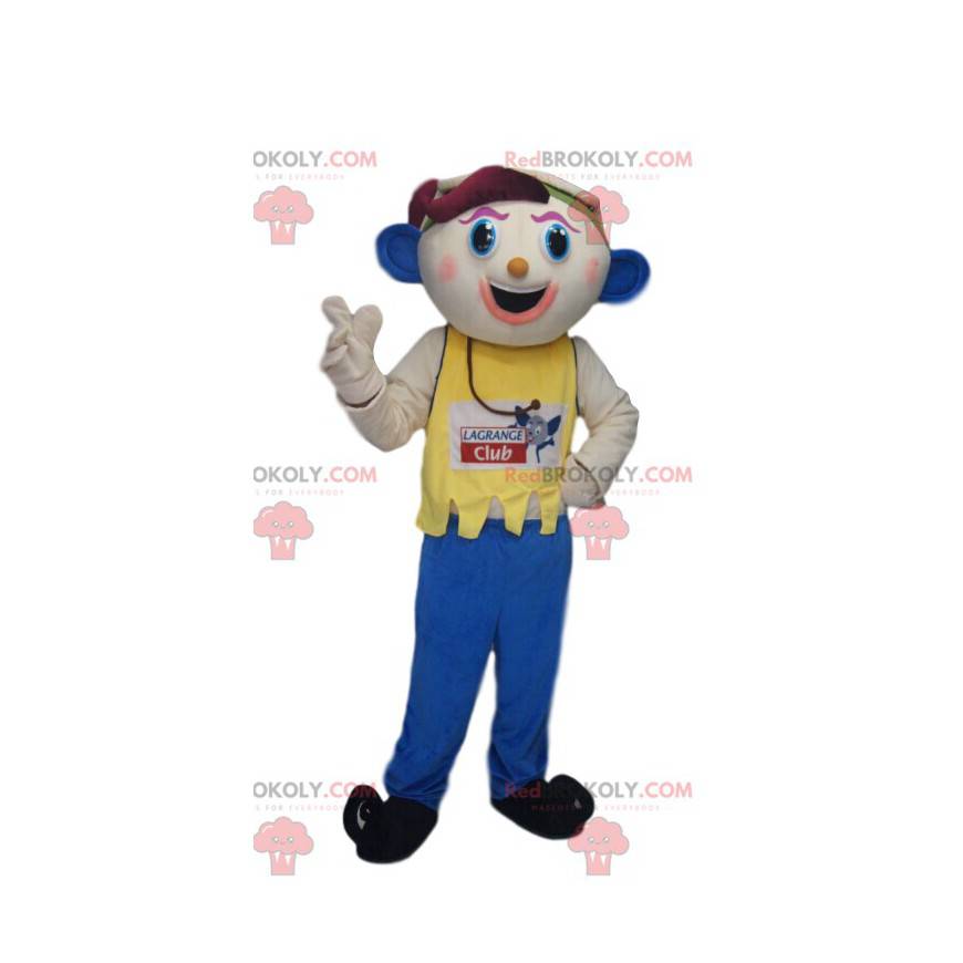 Rolig snögubbe maskot med blå öron - Redbrokoly.com Rolig snögubbe maskot med blå öron - Redbrokoly.com