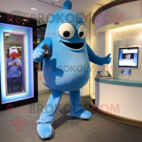 Blue Phone mascot costume character dressed with a Trousers and Watches
