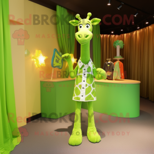 Lime Green Giraffe mascot costume character dressed with a Tuxedo and Anklets