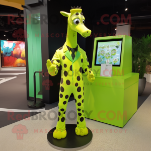 Lime Green Giraffe mascot costume character dressed with a Tuxedo and Anklets