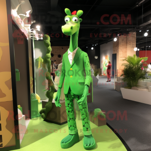 Lime Green Giraffe mascot costume character dressed with a Tuxedo and Anklets